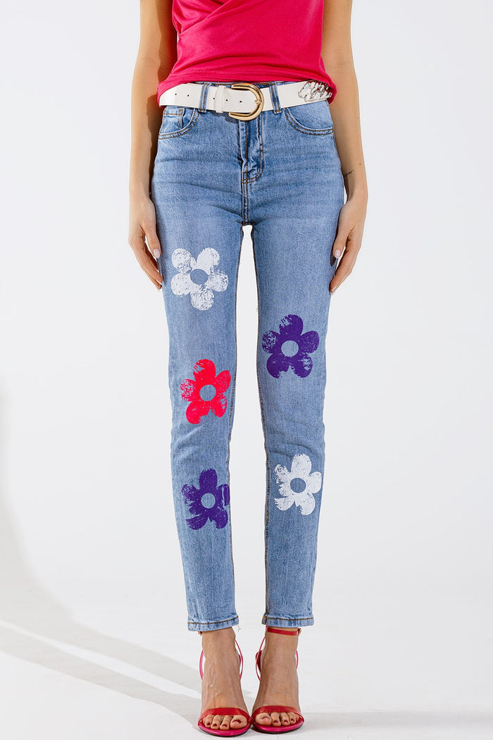 5 Pocket Jeans skinny With Flower Detail - Denim