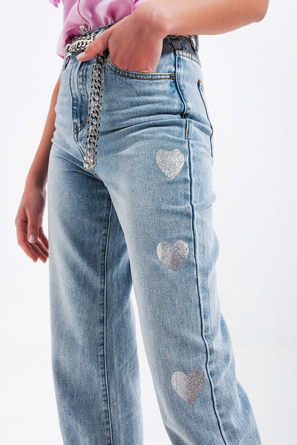 90s jean in heart print - Denim