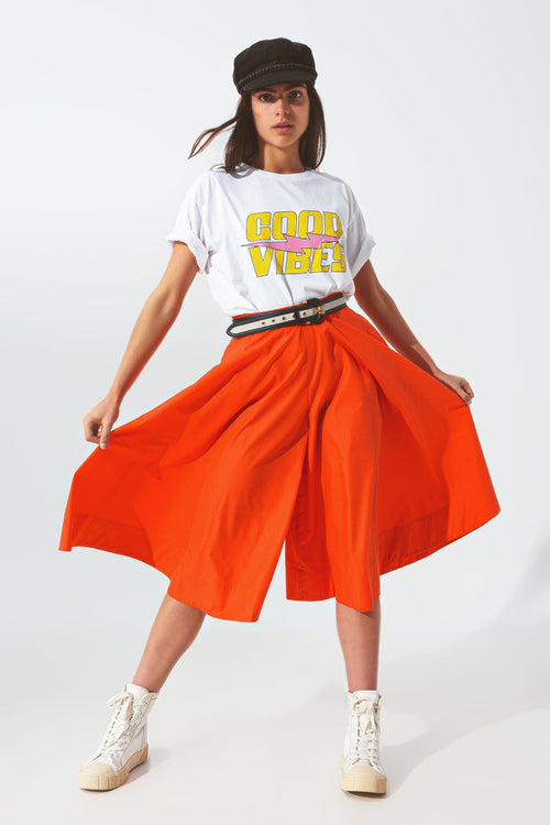 A-line skirt with elastic waist band in Orange - trousers