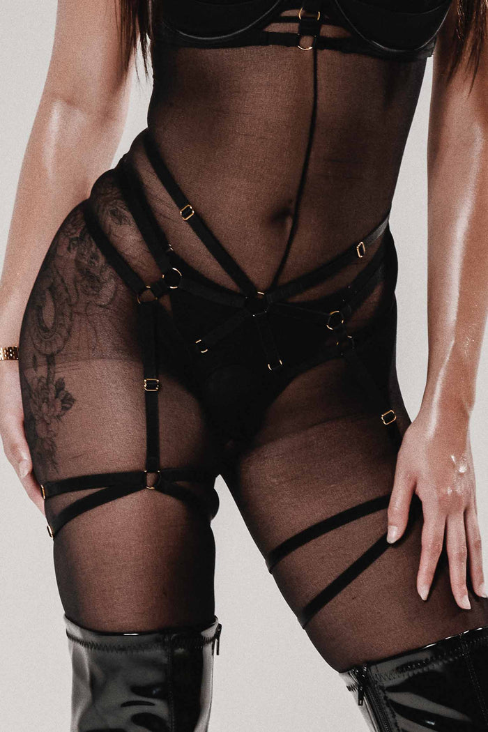 Addict Crotchless G String Garter Black