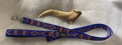 Dogtraining101 Silver Adult Dog Premium Handle Fancy Blue Indian Motif 1.5m x 25mm Lead