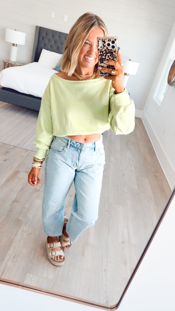 Alina Off Shoulder Sweatshirt-Lime
