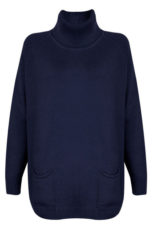 Amazing Woman Anna 115 Dark Navy Roll Neck Jumper With Pockets - Dotique - Amazing Woman