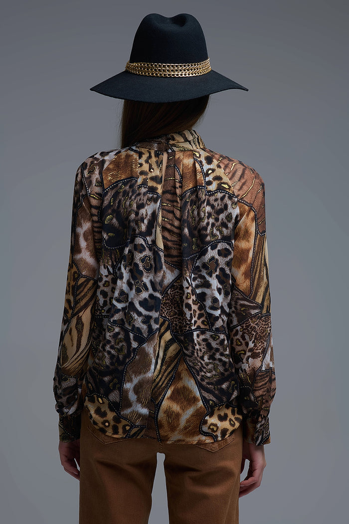 animal print chiffon shirt with gold details - Shirts