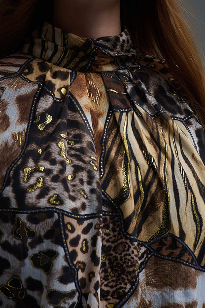 animal print chiffon shirt with gold details - Shirts