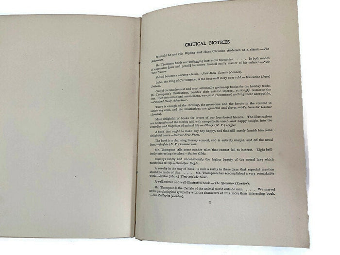 Antique Book, Wild Animals I Have Known by Ernest Seton-Thompson at Duckwells