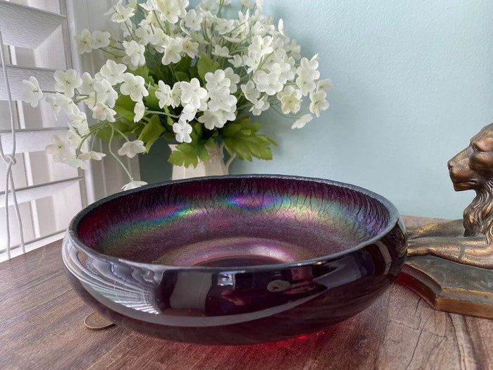 Antique Fenton Art Glass Limited Ruby Iridescent Stretch Shallow Cupped Bowl at Duckwells