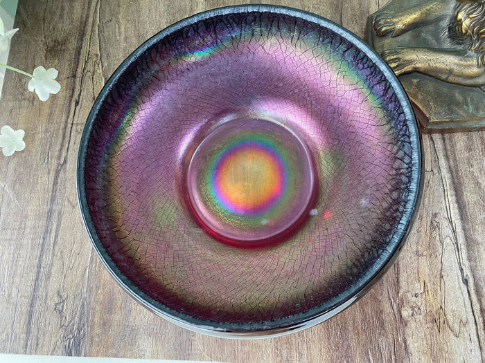 Antique Fenton Art Glass Limited Ruby Iridescent Stretch Shallow Cupped Bowl at Duckwells