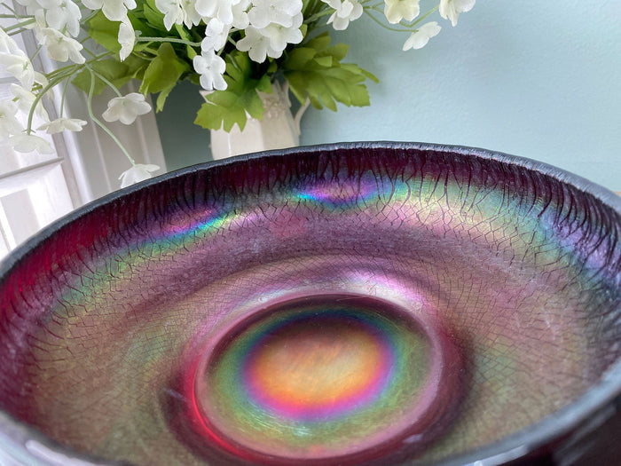 Antique Fenton Art Glass Limited Ruby Iridescent Stretch Shallow Cupped Bowl at Duckwells