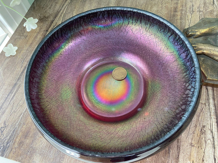 Antique Fenton Art Glass Limited Ruby Iridescent Stretch Shallow Cupped Bowl at Duckwells