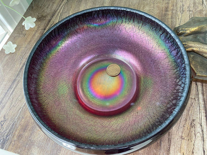 Antique Fenton Art Glass Limited Ruby Iridescent Stretch Shallow Cupped Bowl at Duckwells