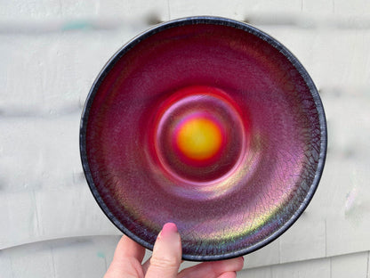 Antique Fenton Art Glass Limited Ruby Iridescent Stretch Shallow Cupped Bowl at Duckwells