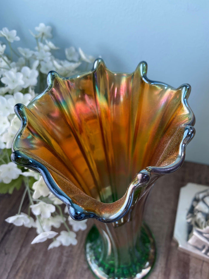 Antique Northwood Thin Ribbed Standard Swung Carnival Glass Vase at Duckwells
