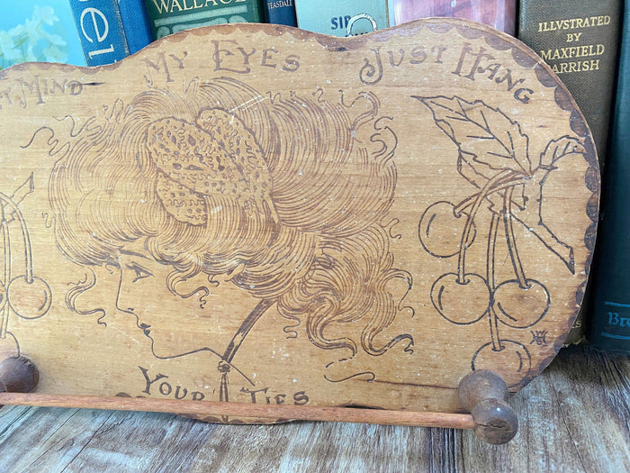 Antique Pyrography Wood Burning Tie Holder at Duckwells