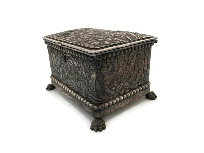 Antique Silver Plate Floral Jewel Box by Wilcox at Duckwells
