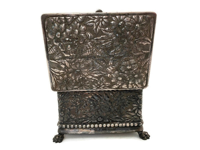 Antique Silver Plate Floral Jewel Box by Wilcox at Duckwells