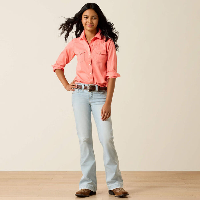 Ariat Girl's L/S Amanda Western Snap Shirt in Shell Pink