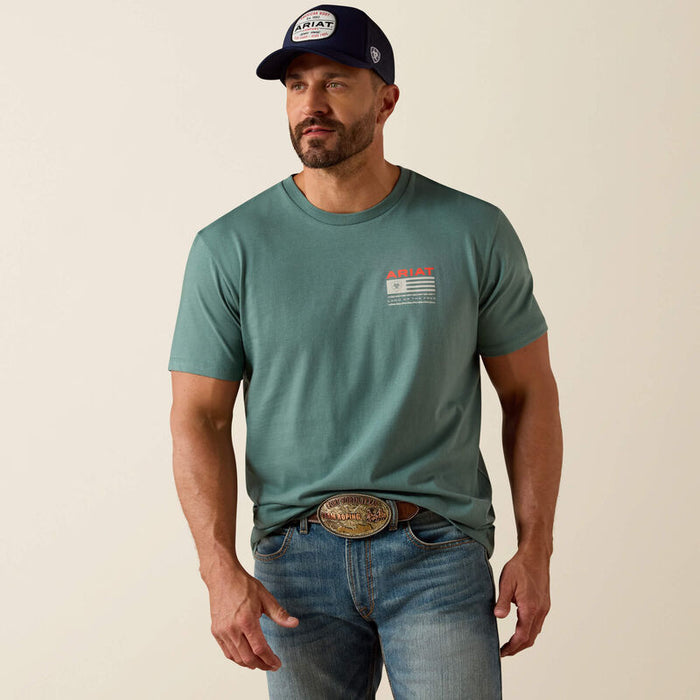 Ariat Men's Hidden Valley Flag Classic Fit T-Shirt in Silver Pine