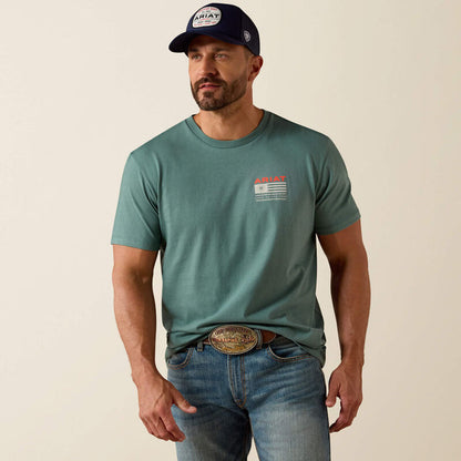 Ariat Men's Hidden Valley Flag Classic Fit T-Shirt in Silver Pine