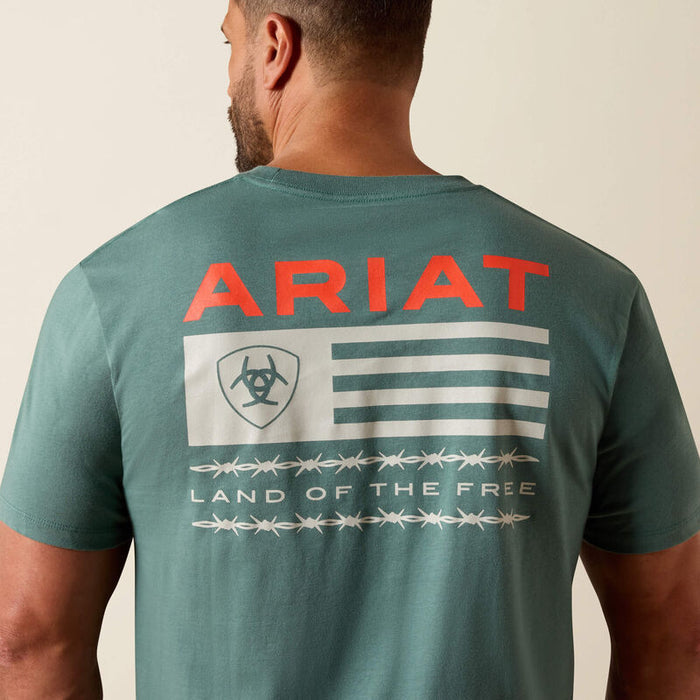 Ariat Men's Hidden Valley Flag Classic Fit T-Shirt in Silver Pine