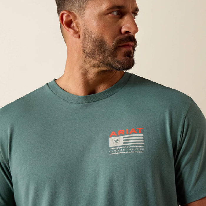 Ariat Men's Hidden Valley Flag Classic Fit T-Shirt in Silver Pine