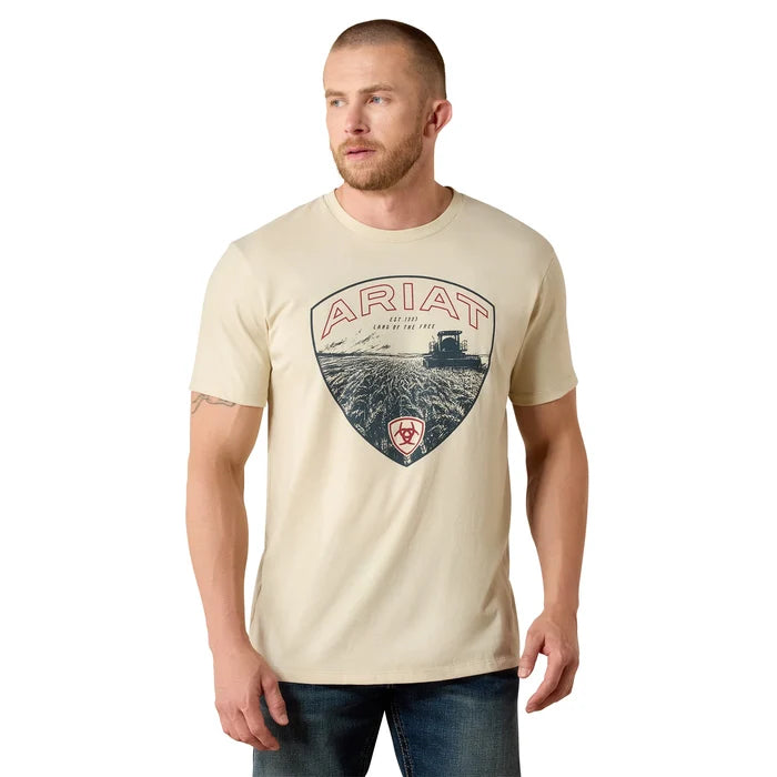 Ariat Men's Land of the Free Farm Shield Classic Fit T-Shirt in Natural