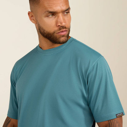 Ariat Men's Rebar Heat Fighter Textured Logo T-Shirt in Hydro