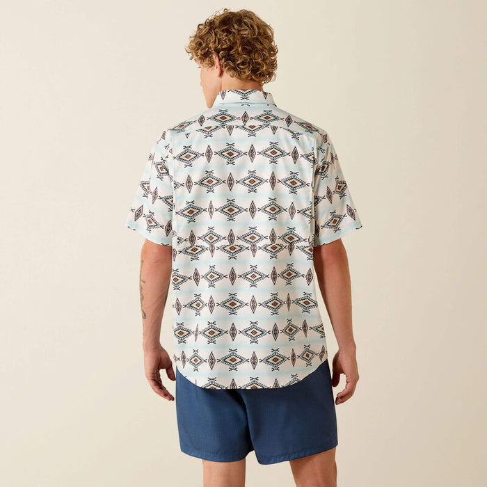 Ariat Men's S/S Printed VentTEK Classic Fit Button Down Shirt in Off White Aztec