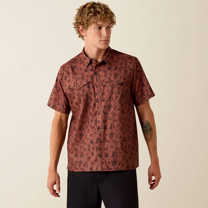 Ariat Men's S/S Printed VentTEK Western Yoke Classic Fit Snap Shirt in Soft Silt