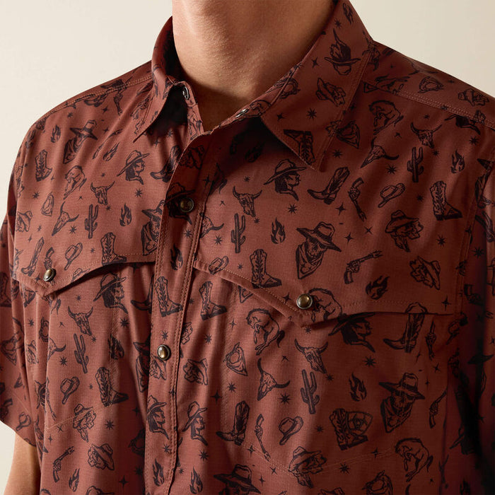 Ariat Men's S/S Printed VentTEK Western Yoke Classic Fit Snap Shirt in Soft Silt