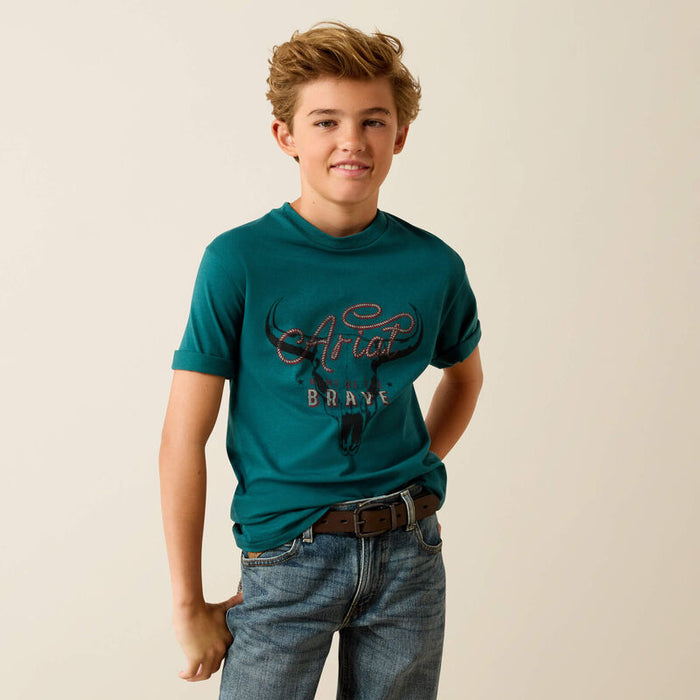 Ariat Youth Boy's S/S Cattle Skull Freedom T-Shirt in Mediterranean