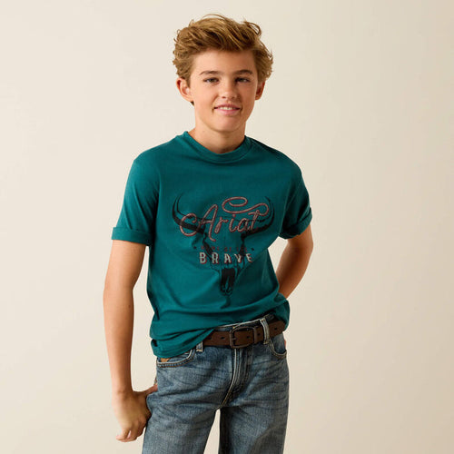 Ariat Youth Boy's S/S Cattle Skull Freedom T-Shirt in Mediterranean