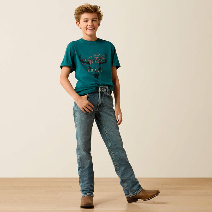 Ariat Youth Boy's S/S Cattle Skull Freedom T-Shirt in Mediterranean