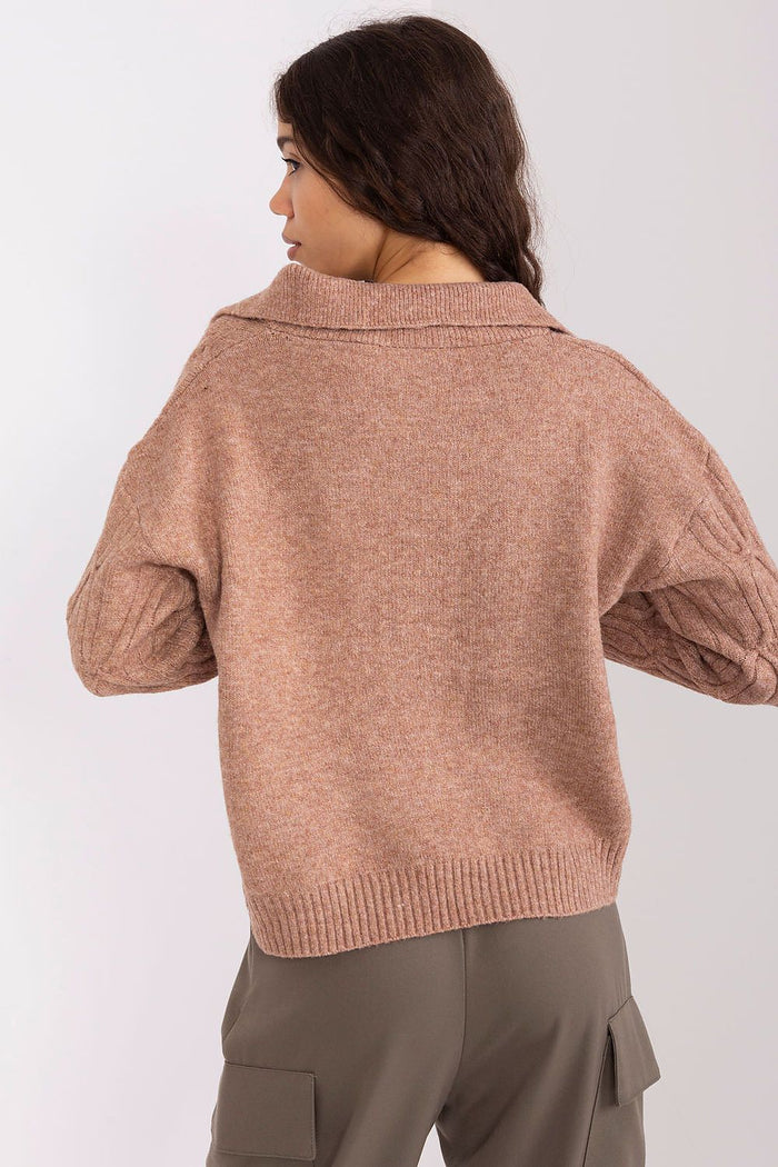 AT Cable Knit Jumper with Polo Collar for Women - Sweaters