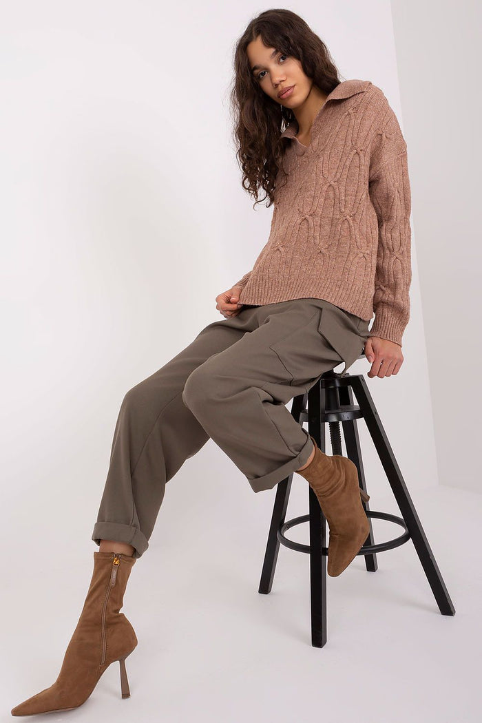 AT Cable Knit Jumper with Polo Collar for Women - Sweaters