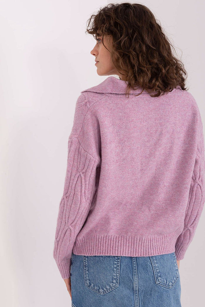 AT Cable Knit Jumper with Polo Collar for Women - Sweaters