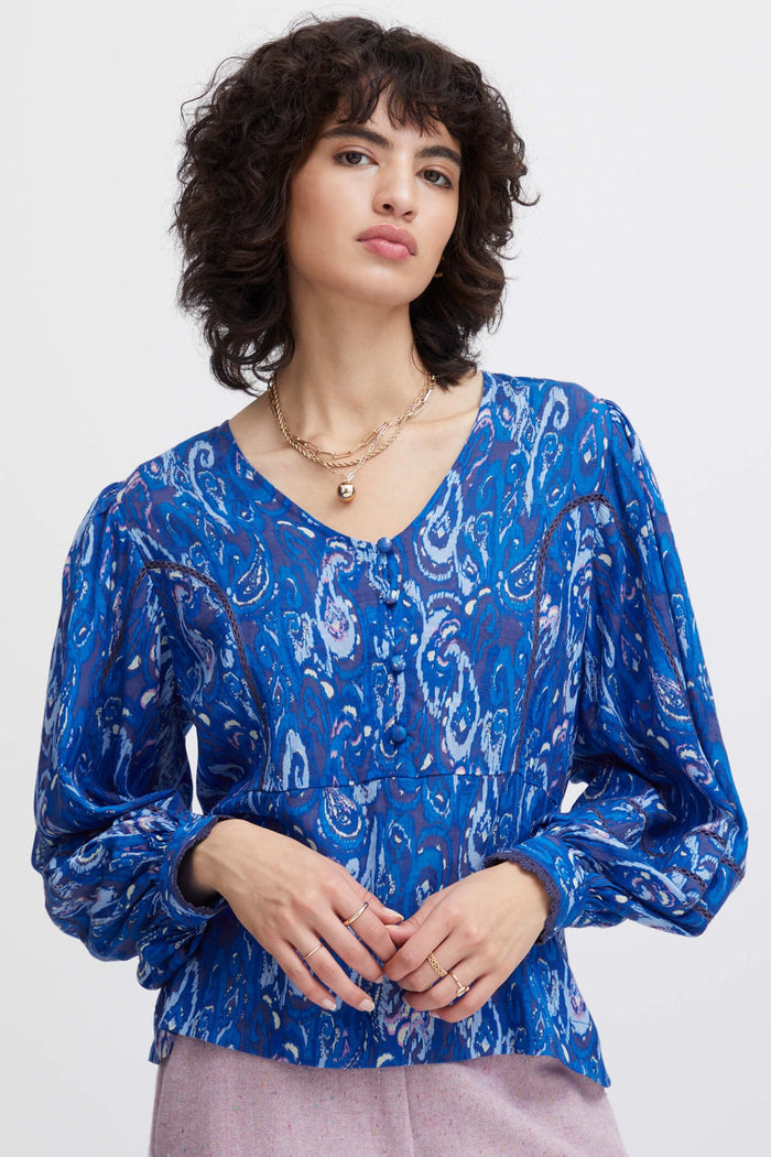 Atelier Reve 20119199 IRODILE LS Nebulas Blue Long Sleeve Blouse - Dotique