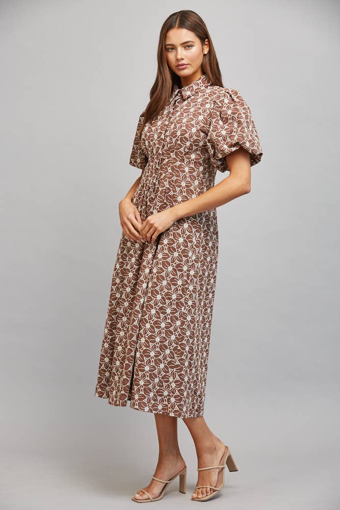 Autumn Blooms Floral Eyelet Midi Dress