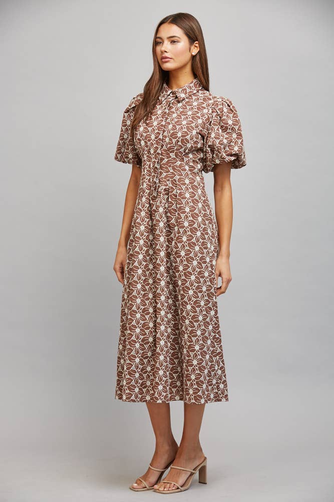 Autumn Blooms Floral Eyelet Midi Dress