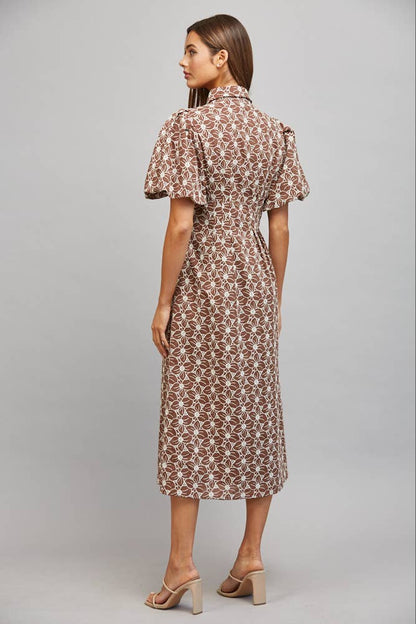 Autumn Blooms Floral Eyelet Midi Dress