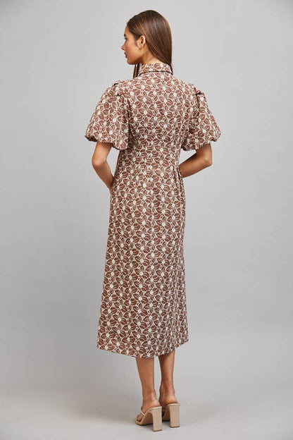 Autumn Blooms Floral Eyelet Midi Dress