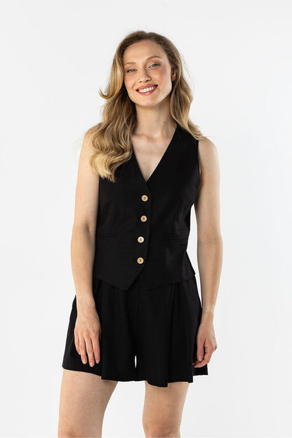 Awama Stylish Gilet Vest for Trendy Women black - Vests