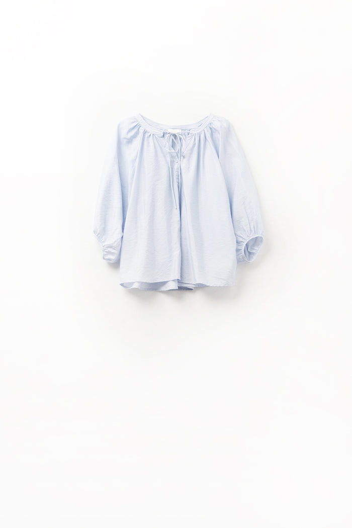 Baby Blue chiffon Top With Puffed Sleeves - Shirts