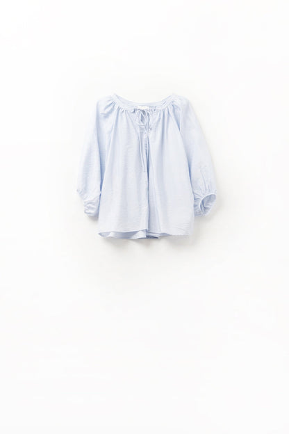 Baby Blue chiffon Top With Puffed Sleeves - Shirts
