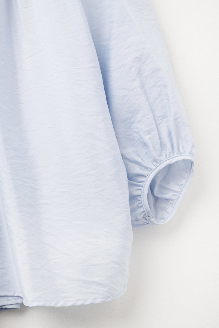 Baby Blue chiffon Top With Puffed Sleeves - Shirts