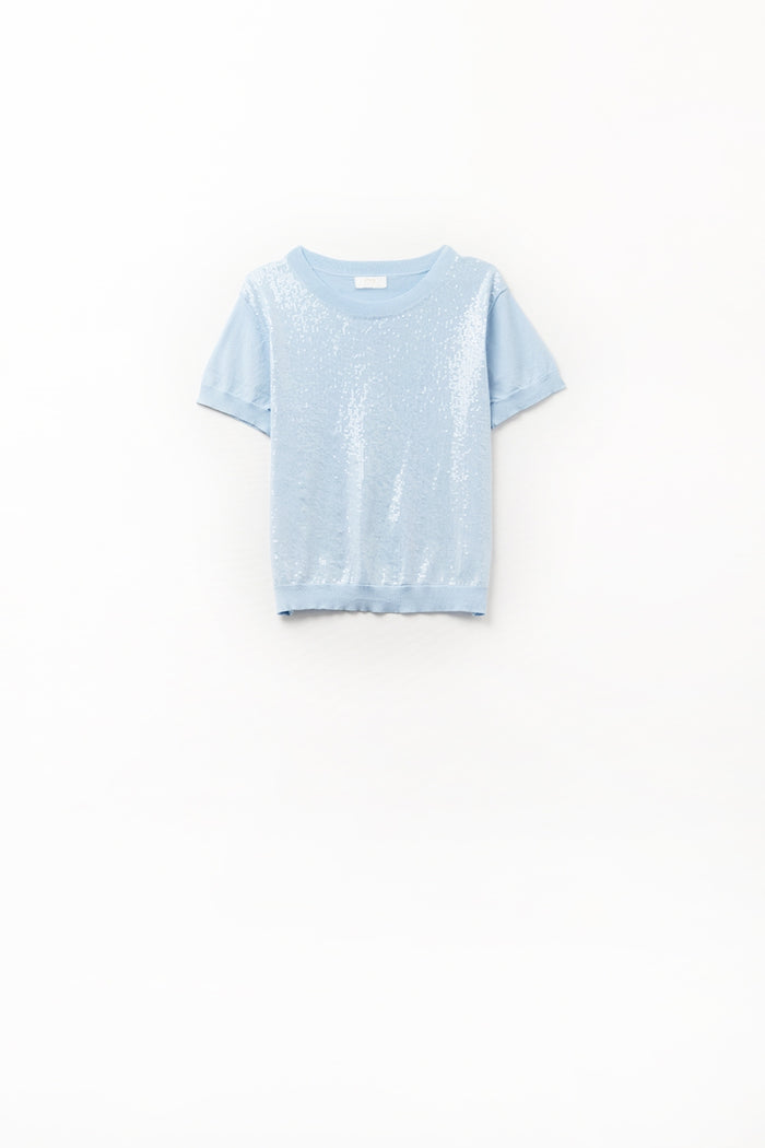 Baby Blue Sequin Sweater with Crew Neck
