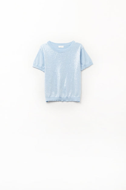 Baby Blue Sequin Sweater with Crew Neck