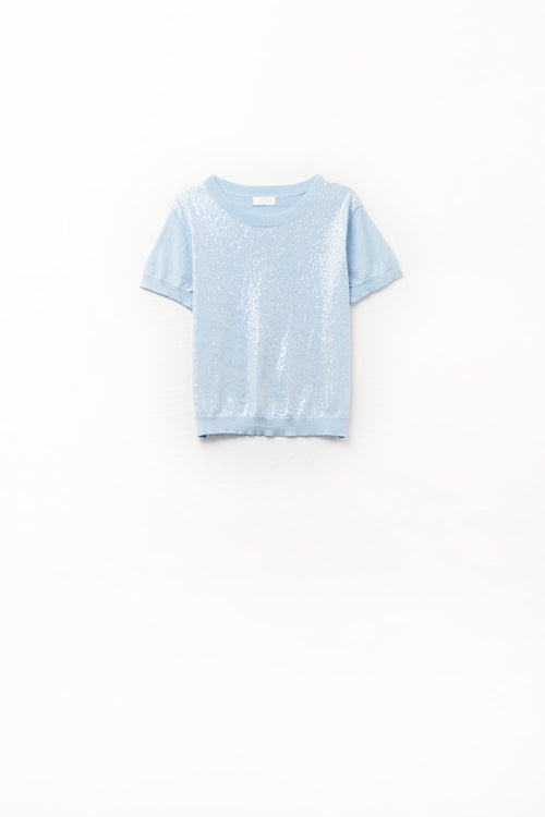 Baby Blue Sequin Sweater with Crew Neck