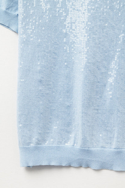 Baby Blue Sequin Sweater with Crew Neck