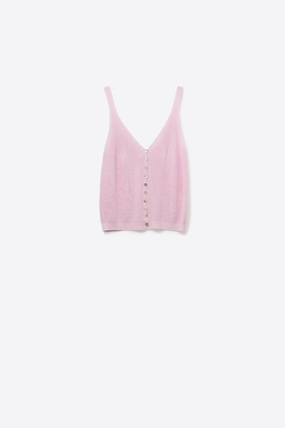 Baby pink Knit Buttoned Crop Top